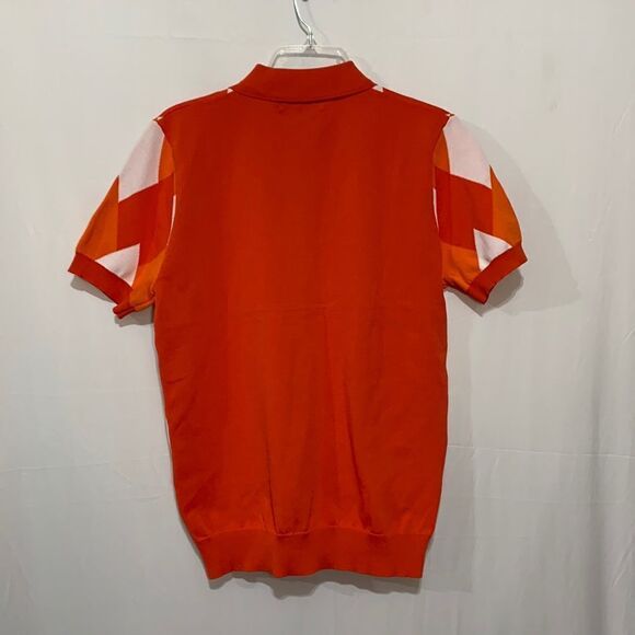 GRACE Karin button front knit shirt short sleeves orange/white argyle men small - Picture 2 of 8